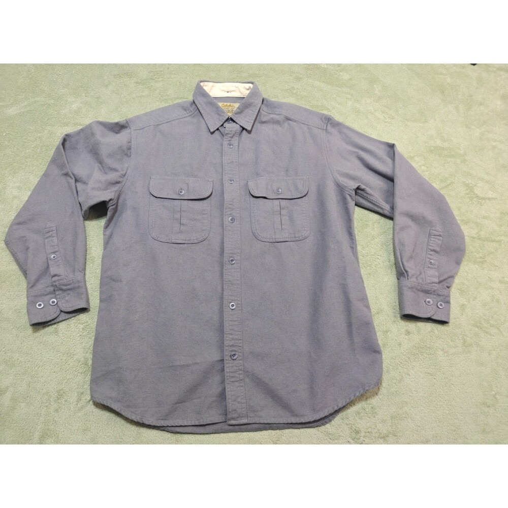 Cabelas Deerskin Soft Chamois Shirt Mens M Gray Heavy Cotton Button Up Peru